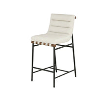 Vegan Leather & Boucle Counter Stool for Bar, Cream Vegan Leather