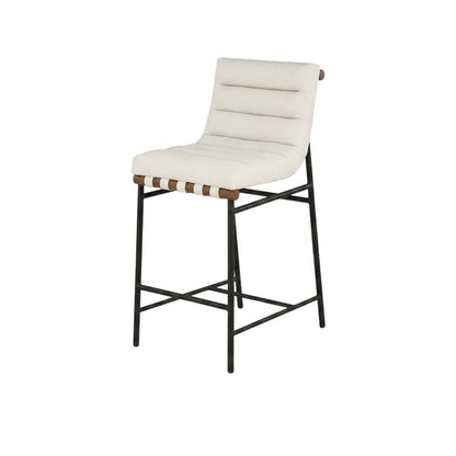 Vegan Leather & Boucle Counter Stool for Bar, Cream Vegan Leather