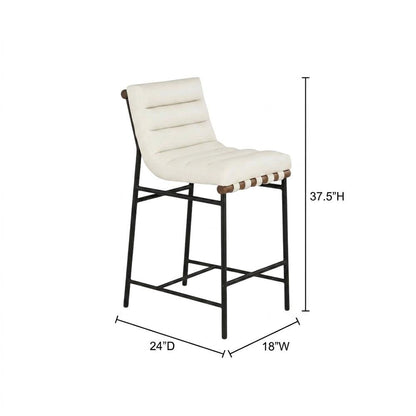 Vegan Leather & Boucle Counter Stool for Bar, Cream Vegan Leather