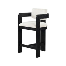 Velvet Art Deco Counter Stool, Low Back, Rubberwood Legs, Cream Velvet