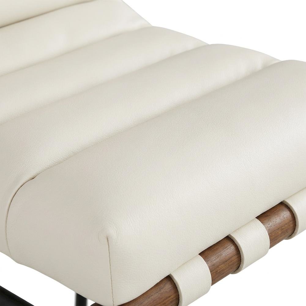 Vegan Leather & Boucle Counter Stool for Bar, Cream Vegan Leather