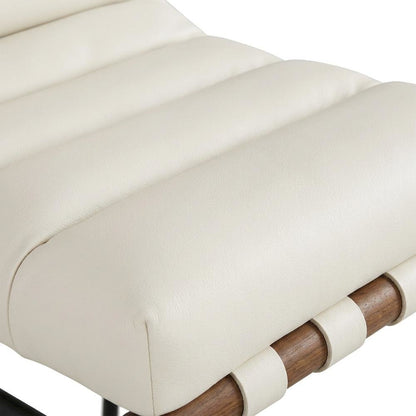 Vegan Leather & Boucle Counter Stool for Bar, Cream Vegan Leather