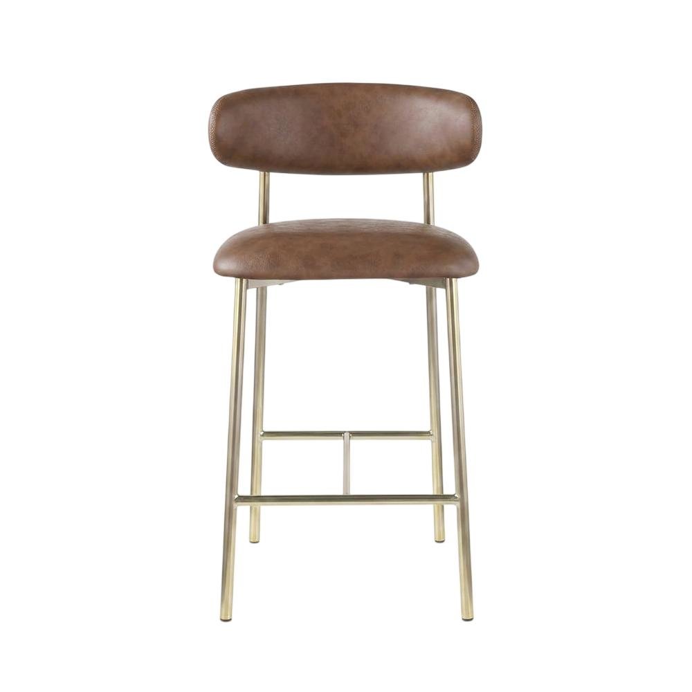 Vegan Leather Counter Stools with Back, Kitchen Island, Brown, Set of 2