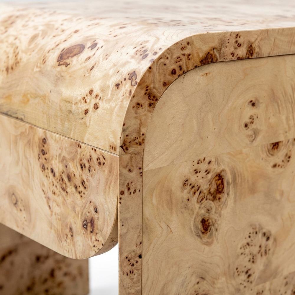 Burl Wood Nightstand with Mid Century Style