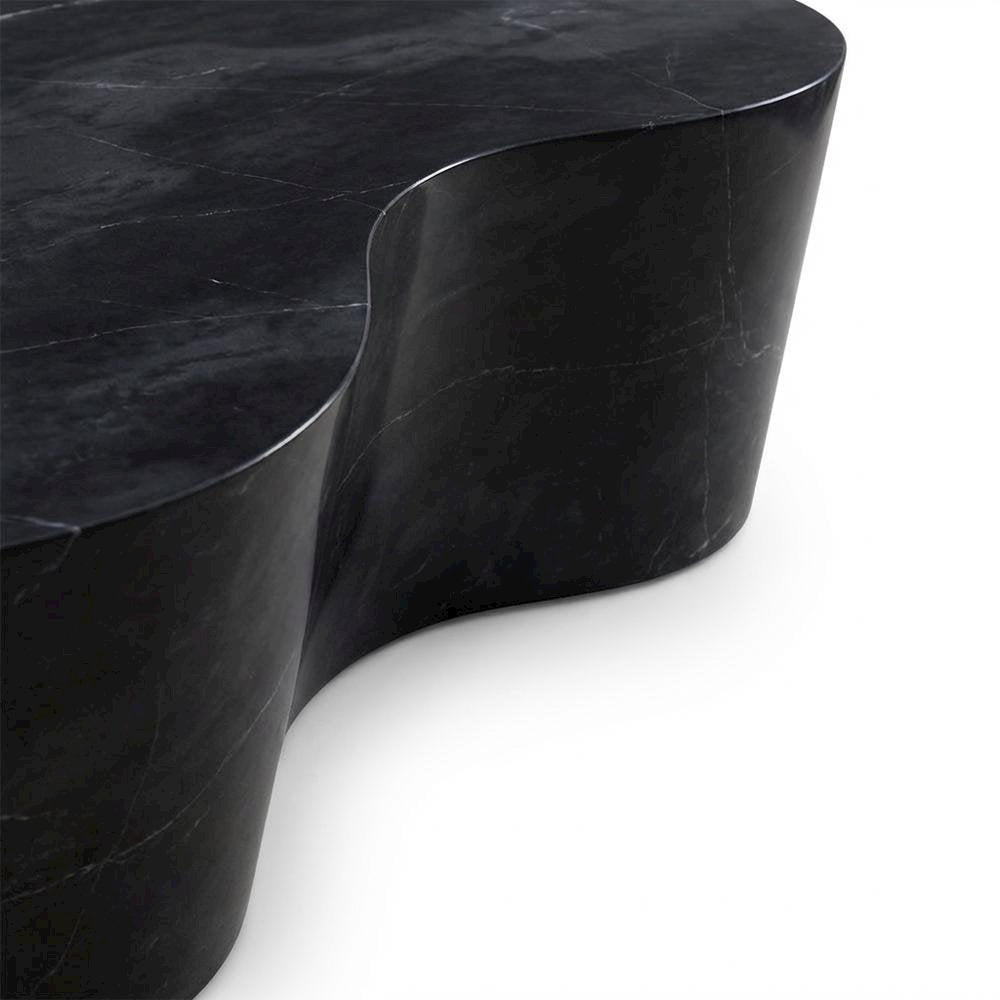 Black Marble Finish Concrete Coffee Table with Art Deco Style and Flat Legs