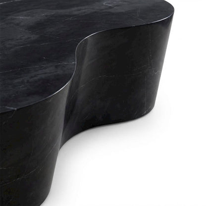 Black Marble Finish Concrete Coffee Table with Art Deco Style and Flat Legs