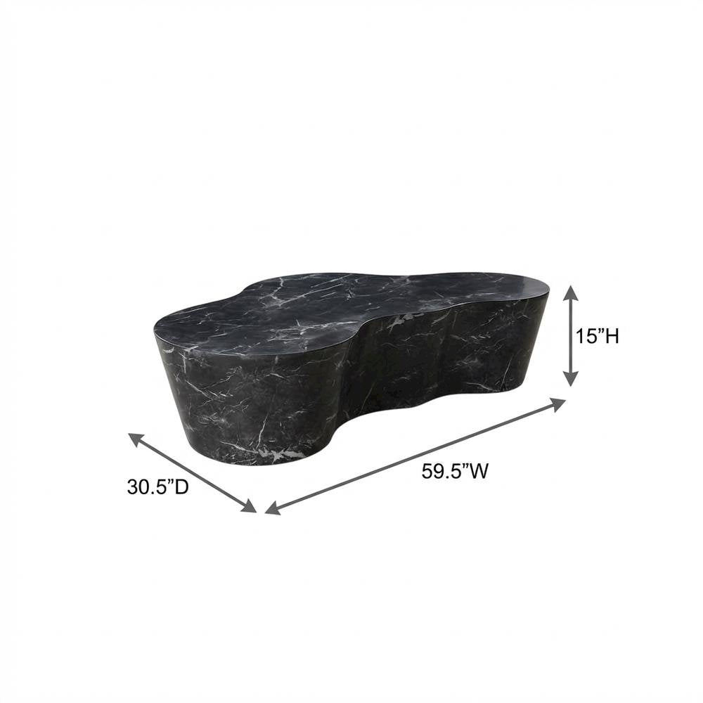 Black Marble Finish Concrete Coffee Table with Art Deco Style and Flat Legs