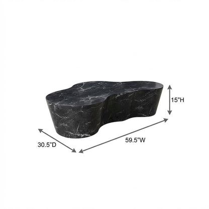 Black Marble Finish Concrete Coffee Table with Art Deco Style and Flat Legs