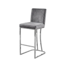 Velvet Contemporary Counter Stool, Chrome Legs, Grey Velvet