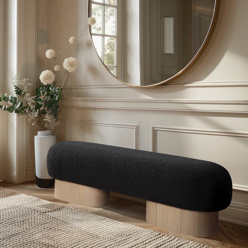 Robertson Black Boucle Fabric Bench