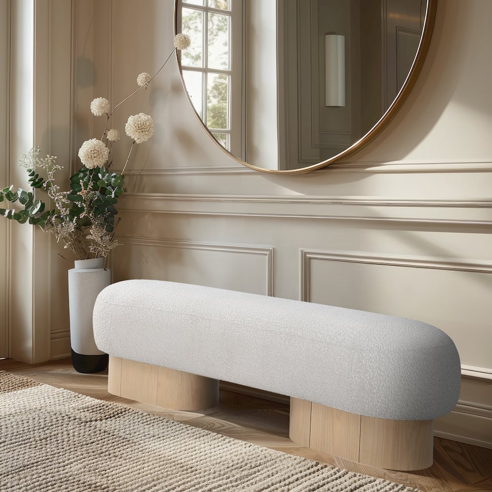 Robertson Cream Boucle Fabric Bench