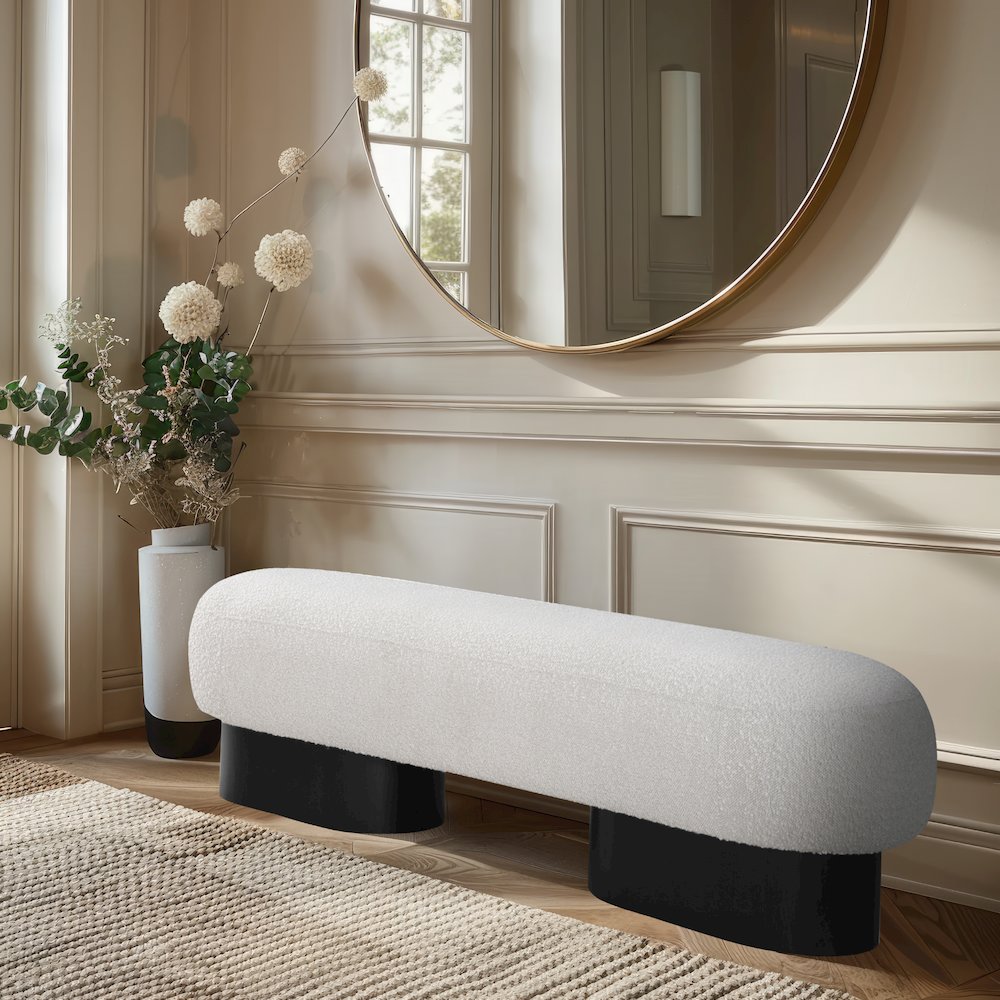 Robertson Cream Boucle Fabric Bench
