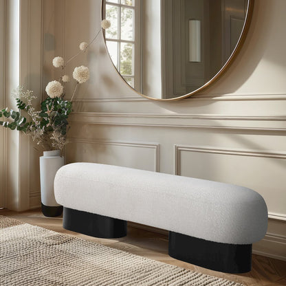 Robertson Cream Boucle Fabric Bench