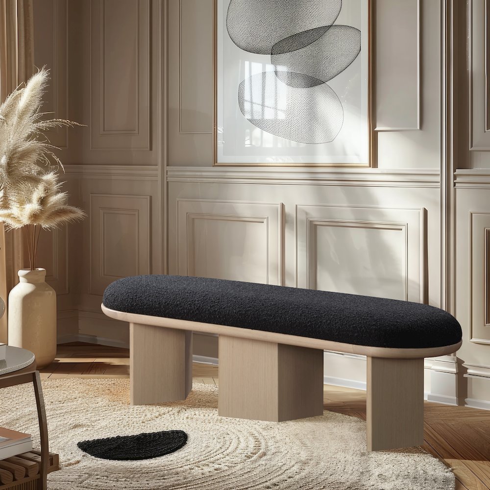 Wilshire Black Boucle Fabric Bench
