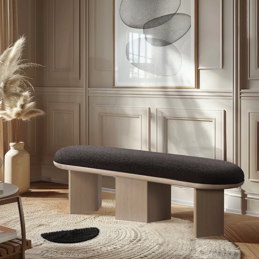 Wilshire Brown Boucle Fabric Bench
