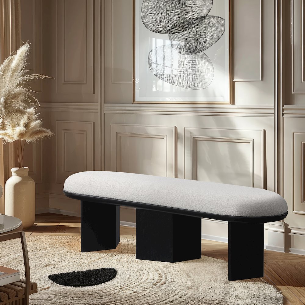 Wilshire Cream Boucle Fabric Bench