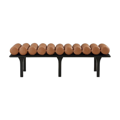 Upholstered Bench, Art Deco End of Bed Ottoman, Cognac Vegan Leather