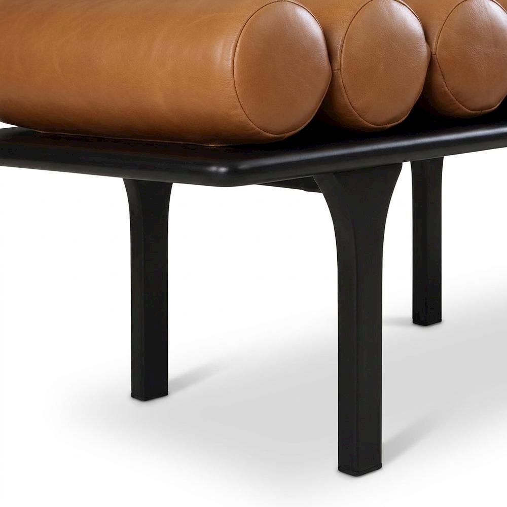 Upholstered Bench, Art Deco End of Bed Ottoman, Cognac Vegan Leather