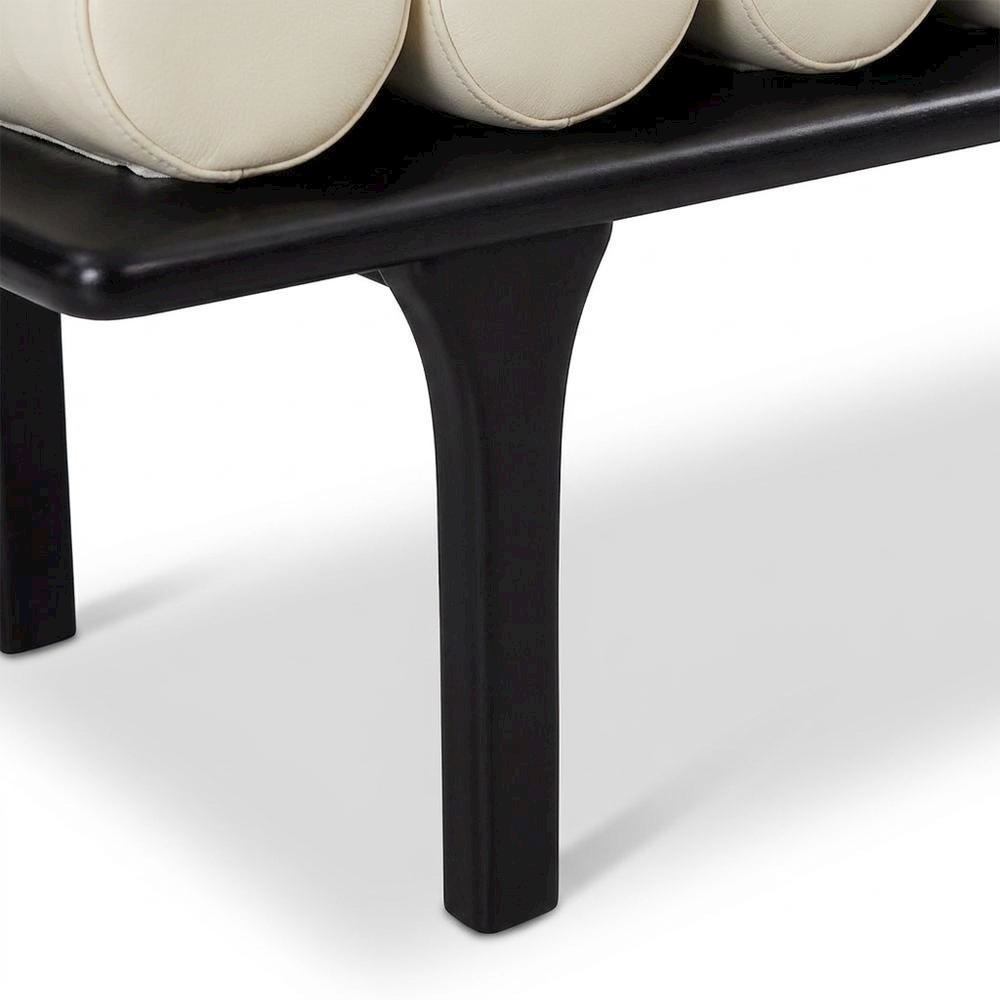 Upholstered Bench, Art Deco End of Bed Ottoman, Cream Vegan Leather