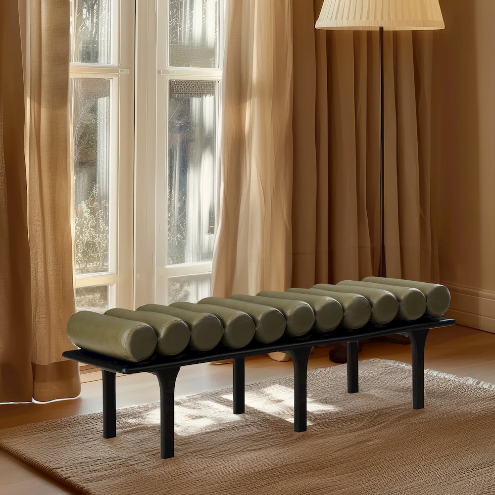 Landon Olive Green Vegan Leather Bench