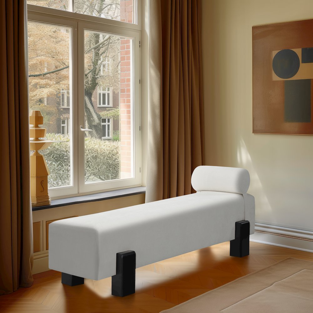 Edison Cream Chenille Fabric Bench