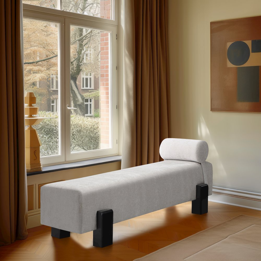 Edison Light Grey Chenille Fabric Bench