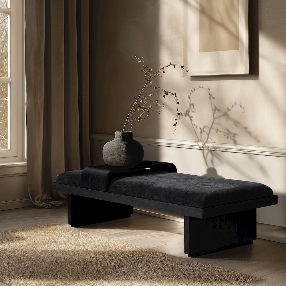 Arlington Black Chenille Fabric Bench