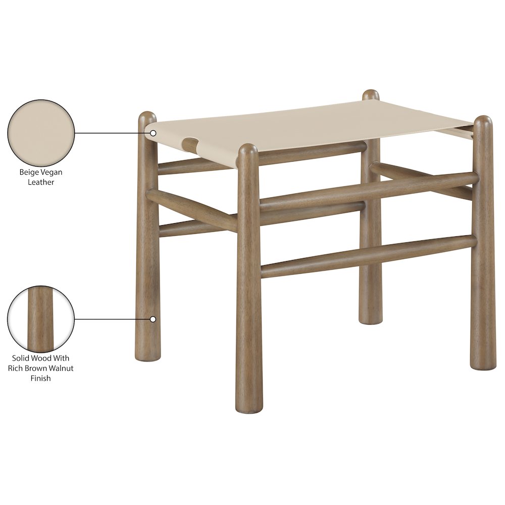 Santos Beige Vegan Leather Upholstered Bench