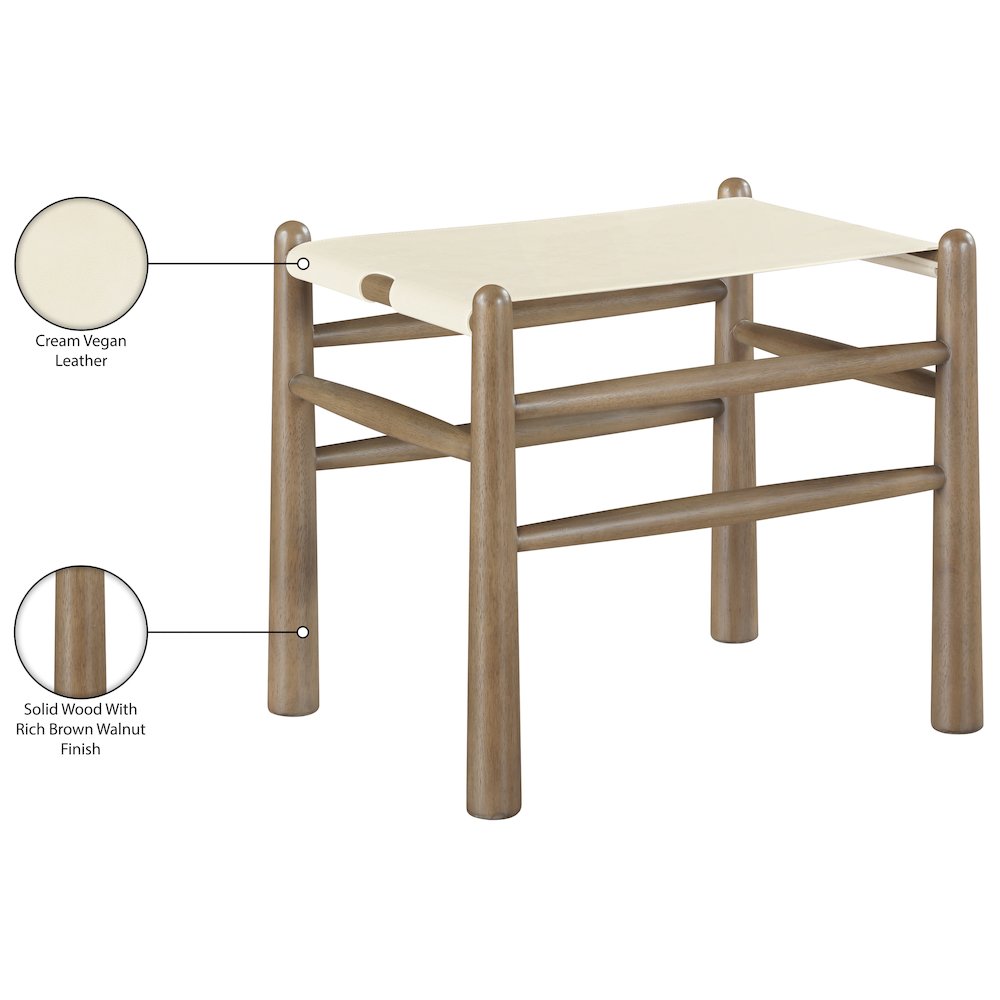 Santos Cream Vegan Leather Upholstered Bench