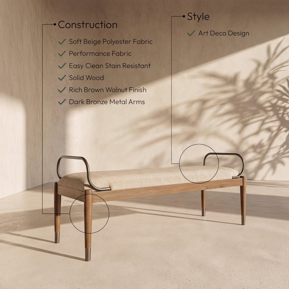 Cambria Beige Performance Fabric Upholstered Bench
