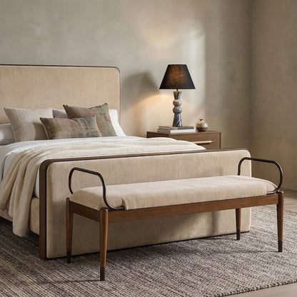 Cambria Beige Performance Fabric Upholstered Bench