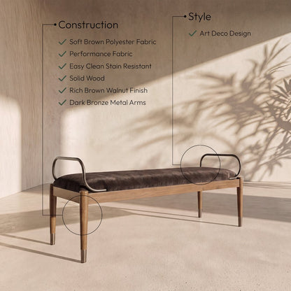 Cambria Brown Performance Fabric Upholstered Bench