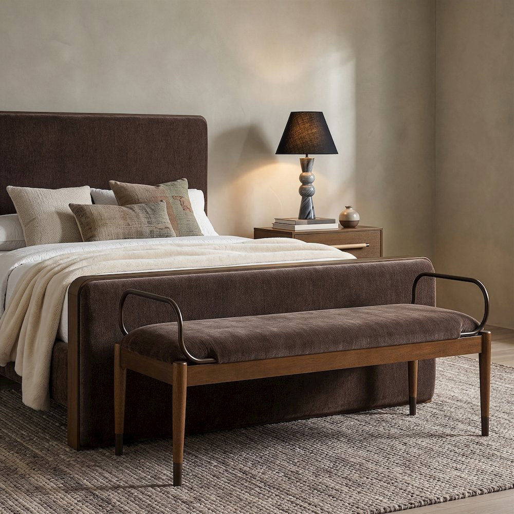 Cambria Brown Performance Fabric Upholstered Bench