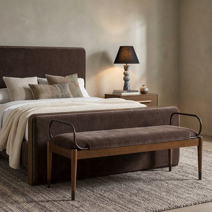 Cambria Brown Performance Fabric Upholstered Bench