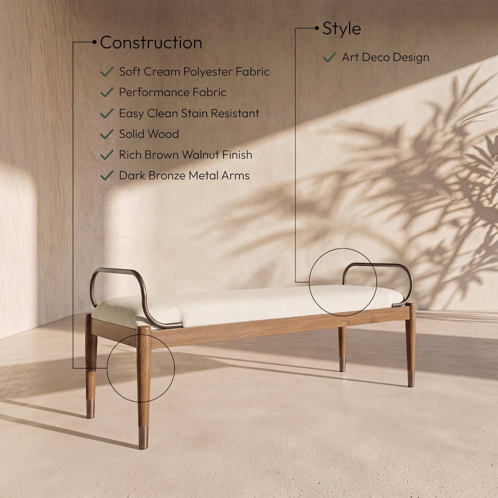 Cambria Cream Performance Fabric Upholstered Bench