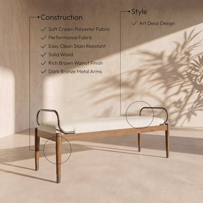 Cambria Cream Performance Fabric Upholstered Bench