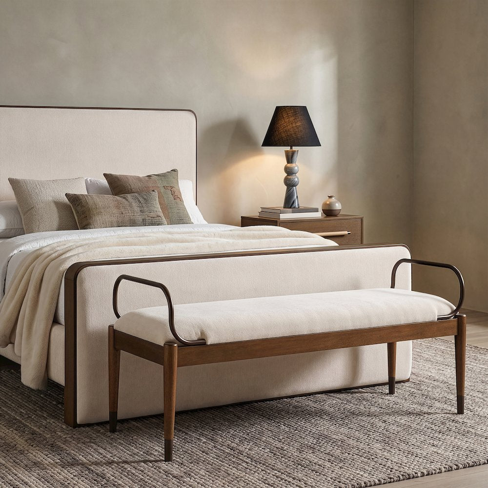 Cambria Cream Performance Fabric Upholstered Bench