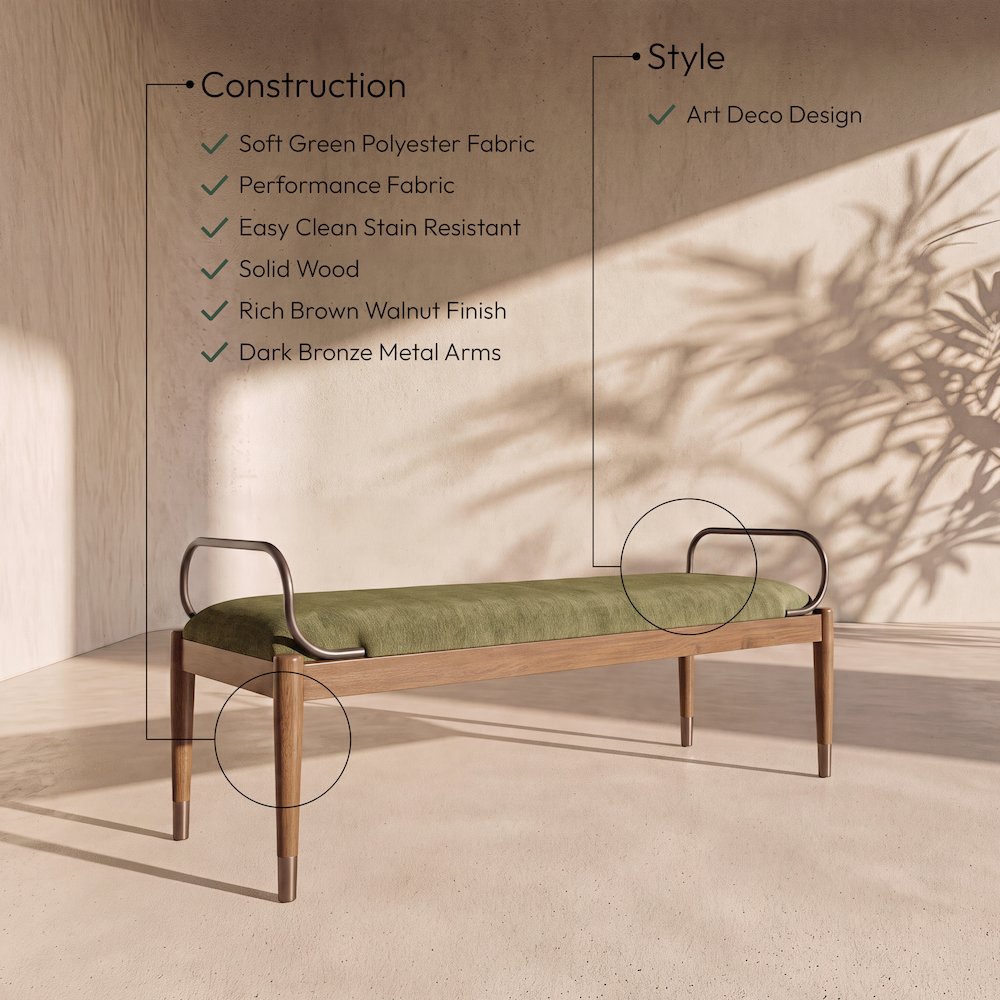 Cambria Green Performance Fabric Upholstered Bench