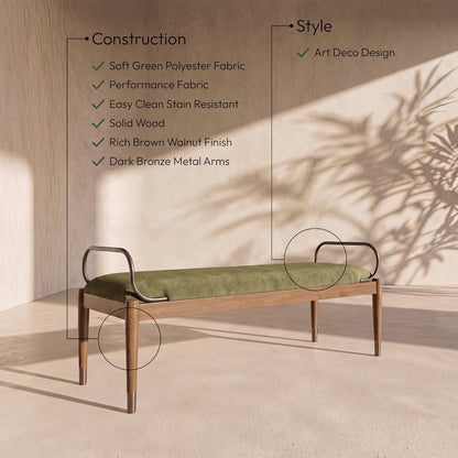 Cambria Green Performance Fabric Upholstered Bench