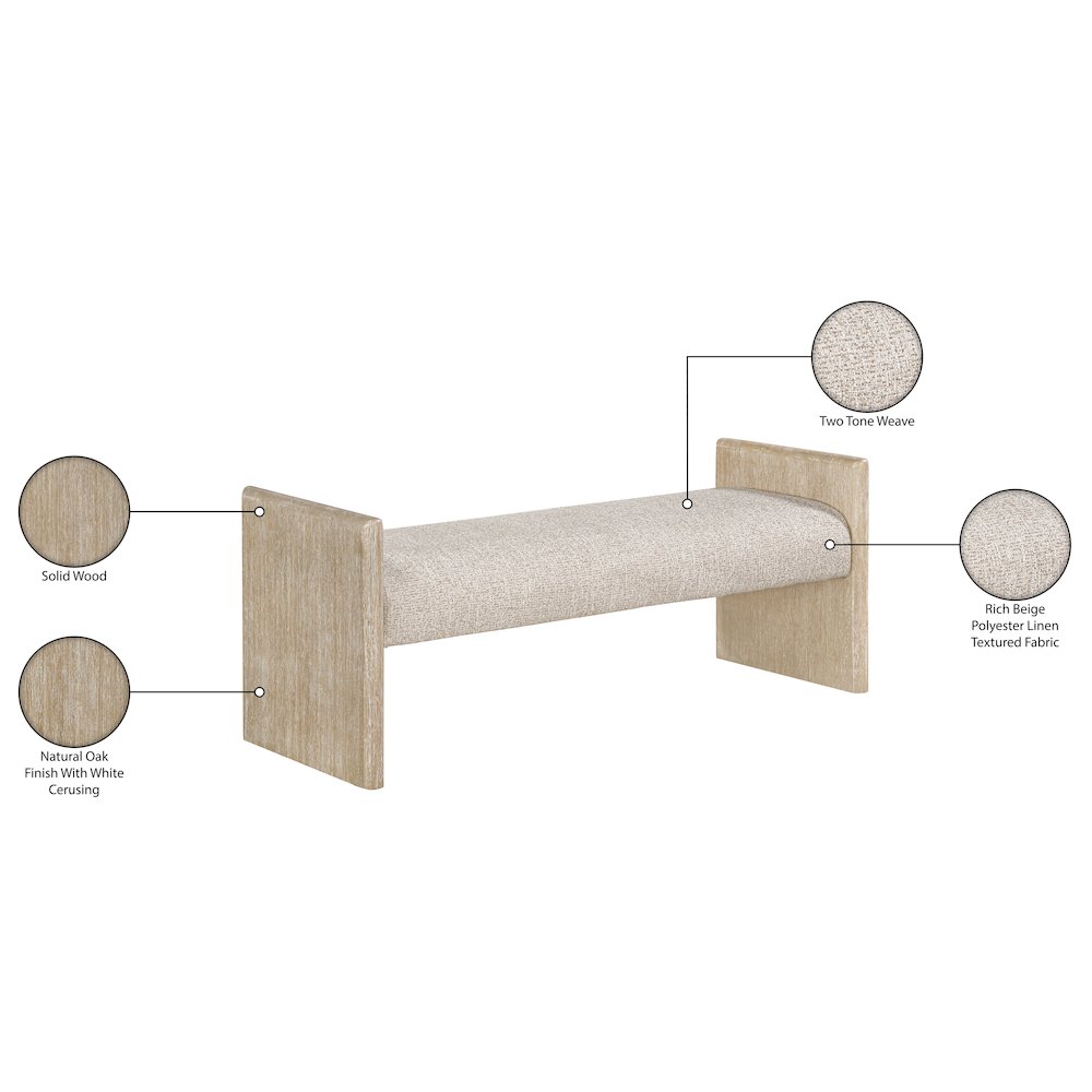 Hickory Beige Fabric Upholstered Bench