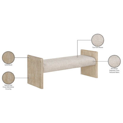 Hickory Beige Fabric Upholstered Bench