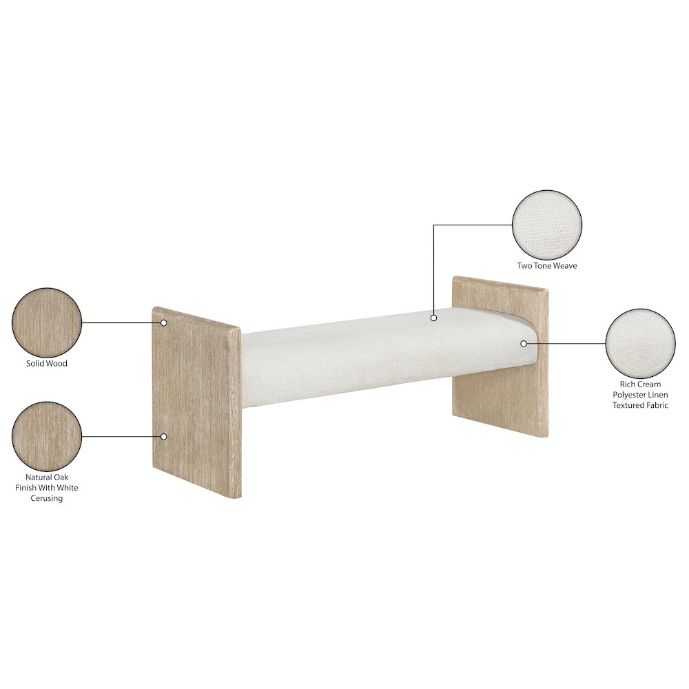 Hickory Cream Fabric Upholstered Bench