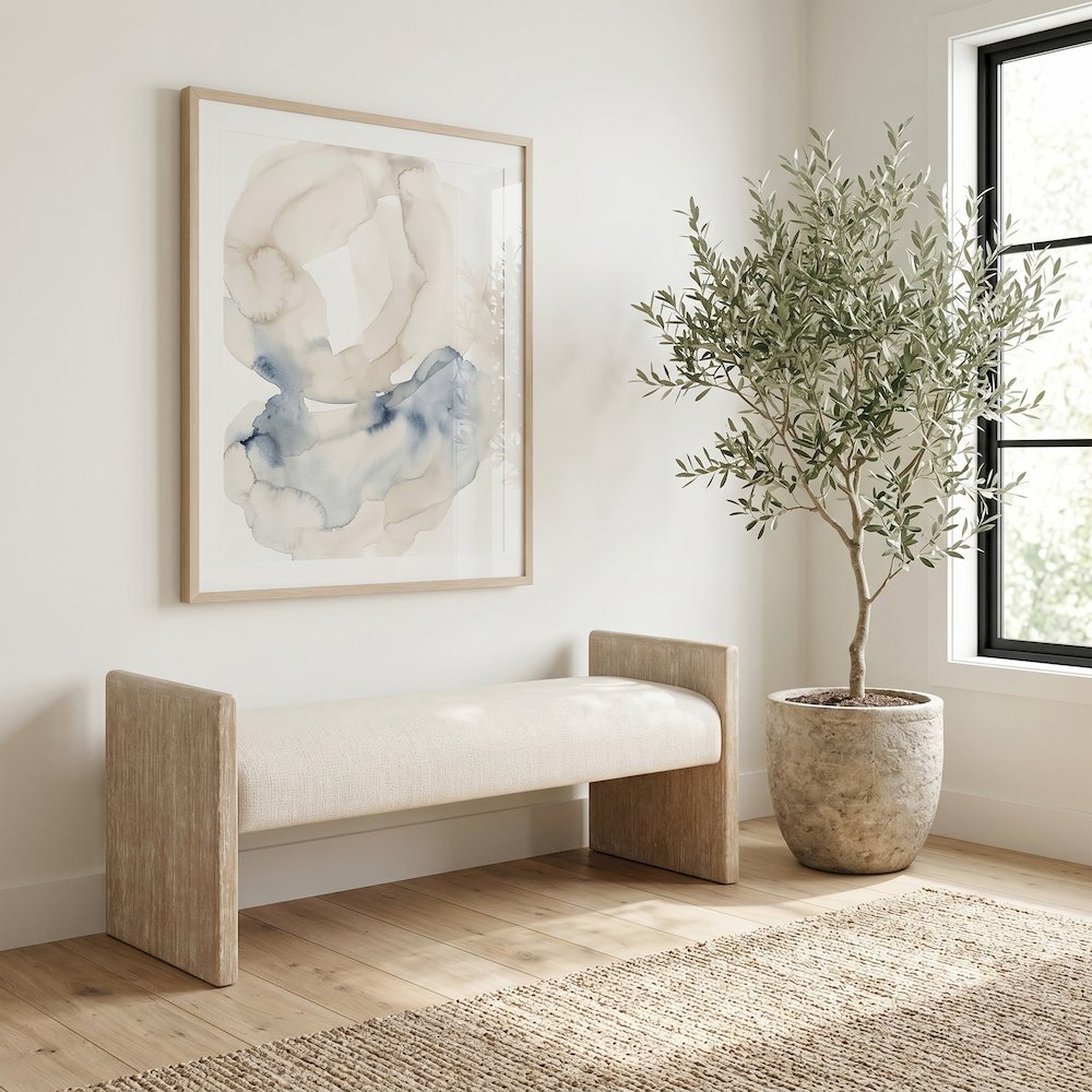 Hickory Cream Fabric Upholstered Bench