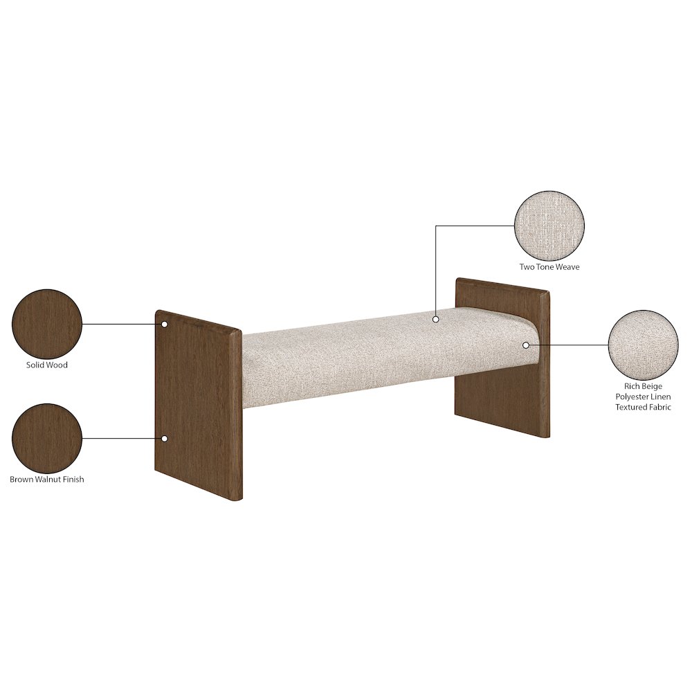 Hickory Beige Fabric Upholstered Bench