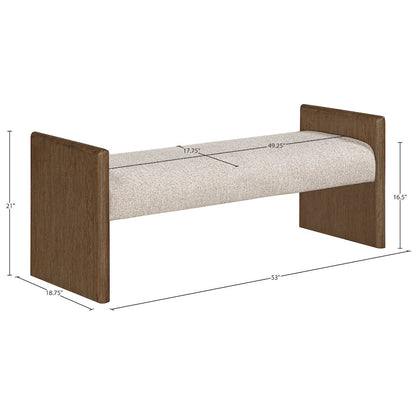 Hickory Beige Fabric Upholstered Bench