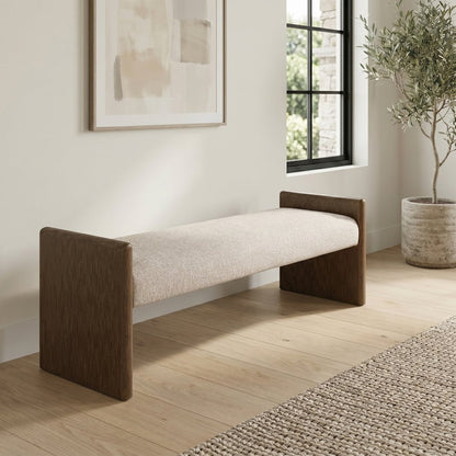 Hickory Beige Fabric Upholstered Bench