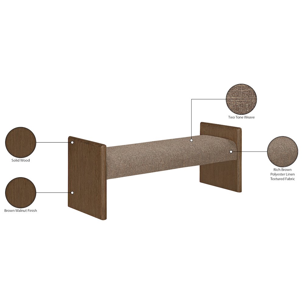 Hickory Brown Fabric Upholstered Bench