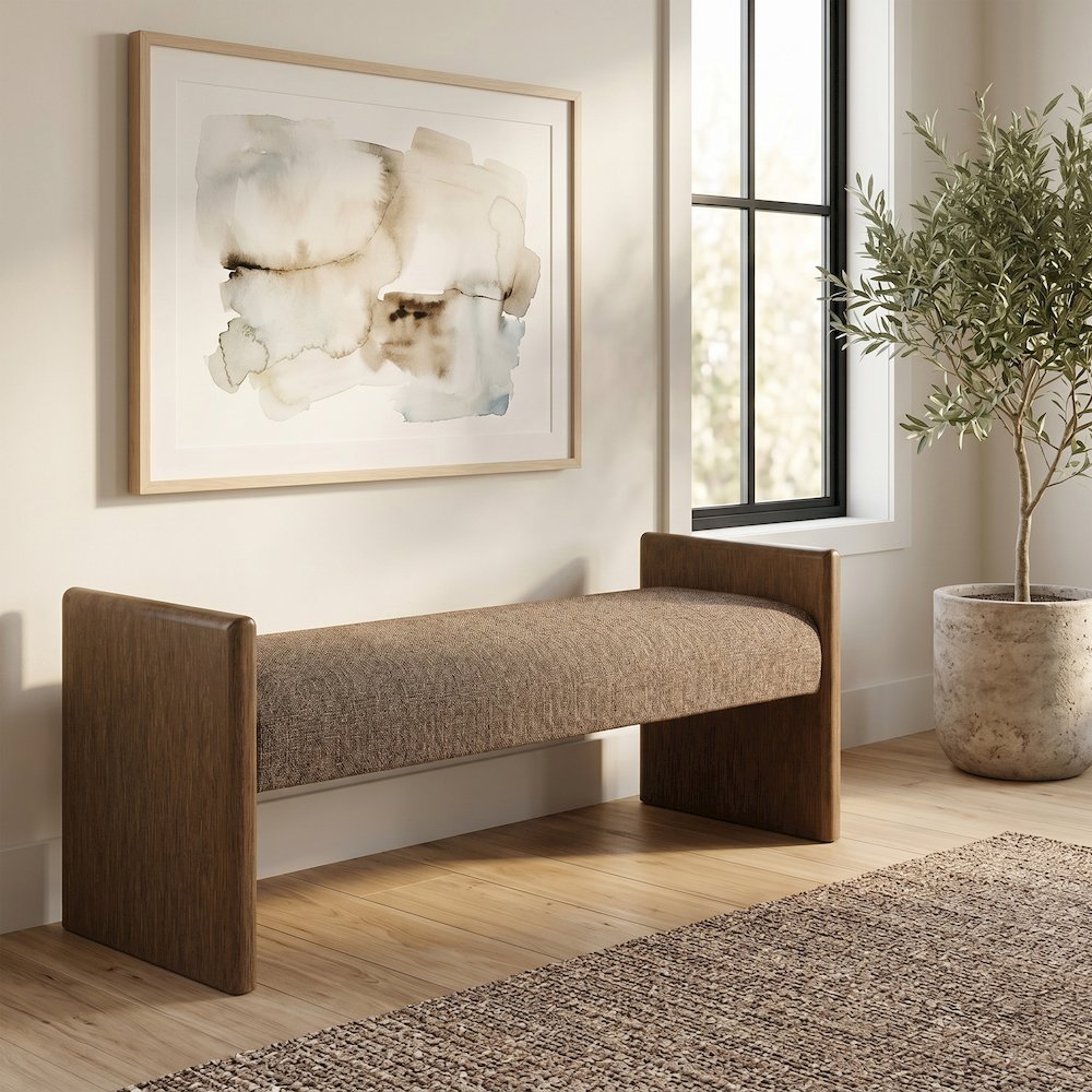 Hickory Brown Fabric Upholstered Bench