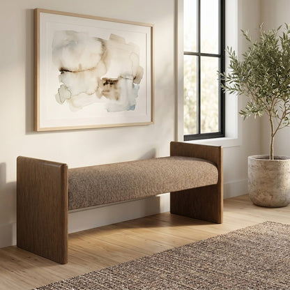 Hickory Brown Fabric Upholstered Bench