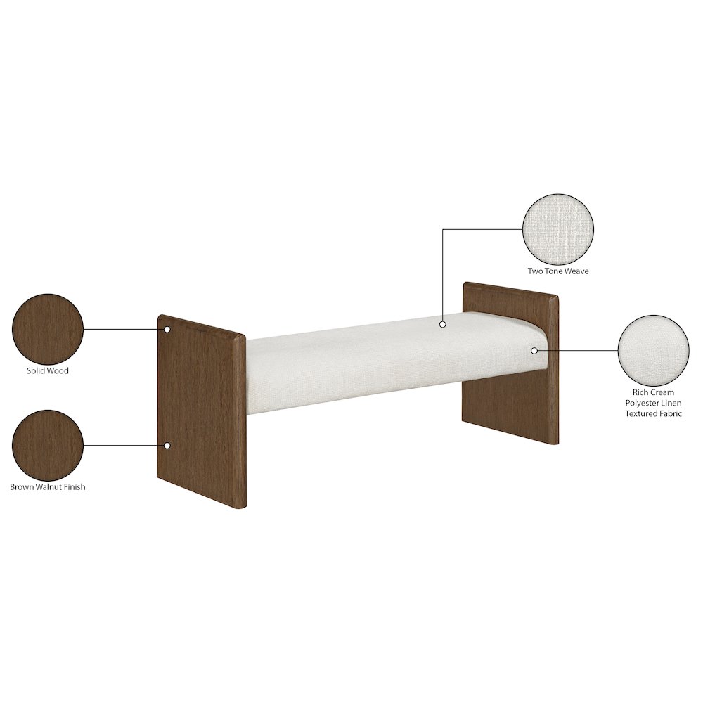 Hickory Cream Fabric Upholstered Bench